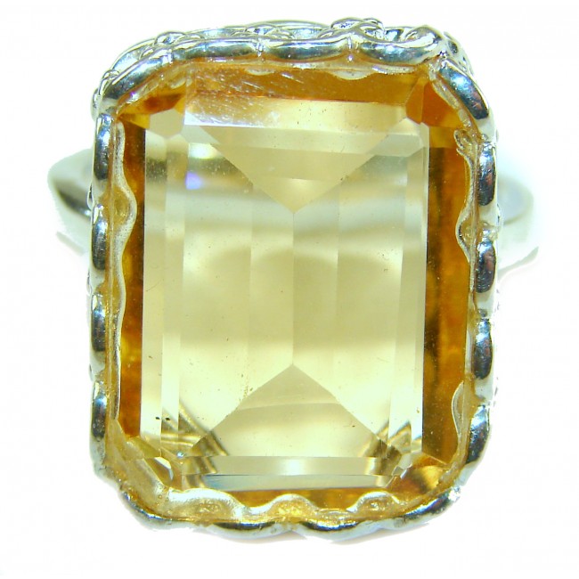 Solid 22.8 carat Genuine Lemon Quartz .925 Sterling Silver handcrafted ring size 10 1/4