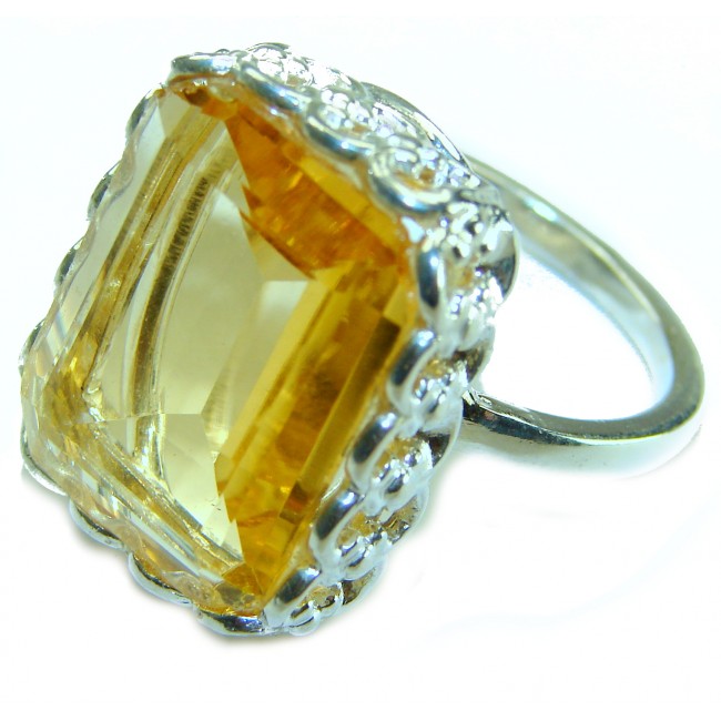 Solid 22.8 carat Genuine Lemon Quartz .925 Sterling Silver handcrafted ring size 10 1/4