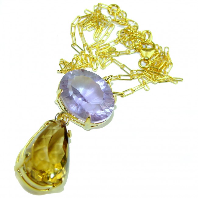 Vintage Beauty Authentic 22.5 carat Brazilian Citrine Amethyst 18K Gold over .925 Sterling Silver handcrafted 18 inches necklace