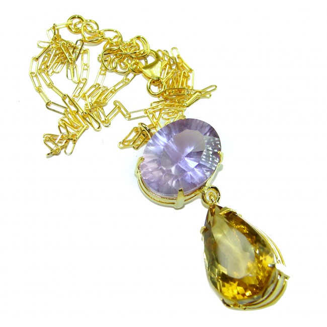 Vintage Beauty Authentic 22.5 carat Brazilian Citrine Amethyst 18K Gold over .925 Sterling Silver handcrafted 18 inches necklace