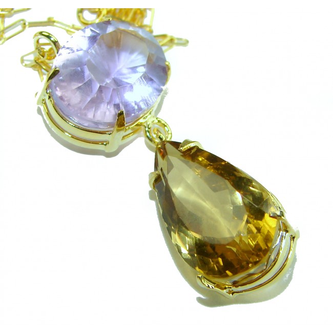 Vintage Beauty Authentic 22.5 carat Brazilian Citrine Amethyst 18K Gold over .925 Sterling Silver handcrafted 18 inches necklace