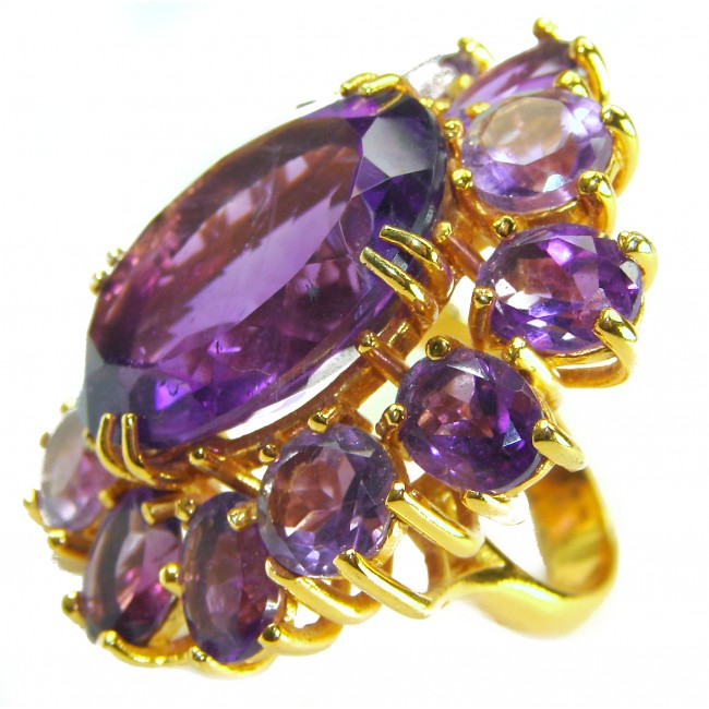 Purple Odyssey 59.5 carat natural Purple Amethyst 18K Gold over .925 Sterling Silver Handcrafted Ring size 7
