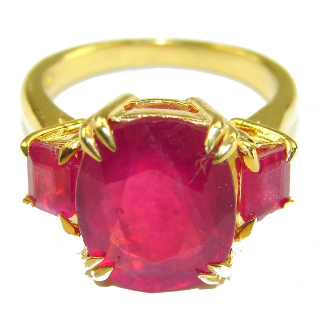 Bella Rosa Genuine 9.8 carat Kasmir Ruby .925 Sterling Silver dipped in 22K Gold Statement Ring size 6