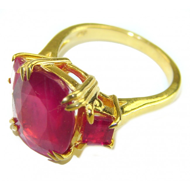 Bella Rosa Genuine 9.8 carat Kasmir Ruby .925 Sterling Silver dipped in 22K Gold Statement Ring size 6
