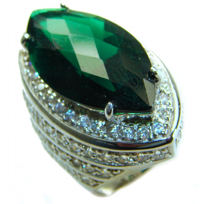 Green Royalty Natural Marquoise cut 35.6 carat Chrome Diopside .925 Sterling Silver Reversible ring size 7 1/2