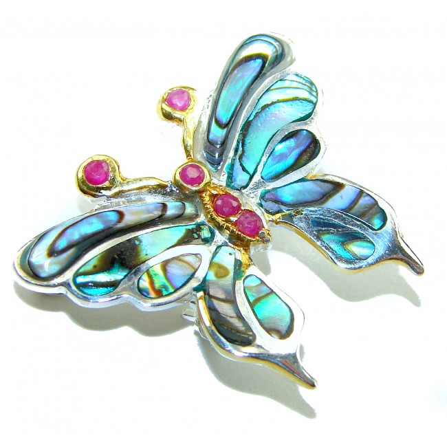 BUTTERFLY Natural Rainbow Abalone .925 Sterling Silver handmade Pendant