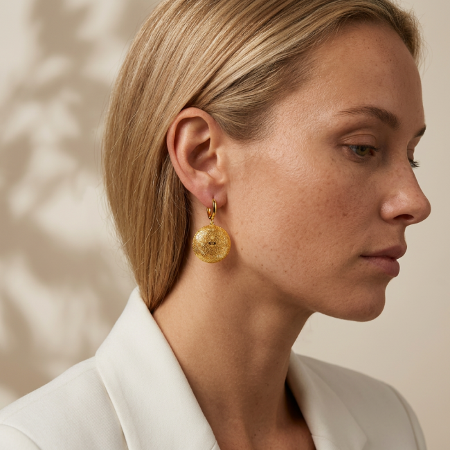 Dubai Style - Golden SPHERES .925 Sterling Silver dipped in 22K Gold handmade Large Earrings