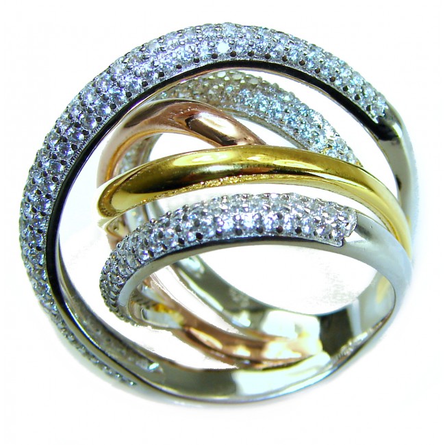 SPECTACULAR Three Tones Sterling Silver Italy made .925 STERLING Ring size 6 - photo 2