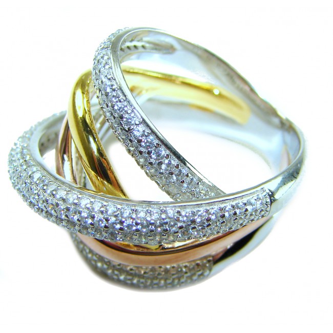 SPECTACULAR Three Tones Sterling Silver Italy made .925 STERLING Ring size 6 - photo 1