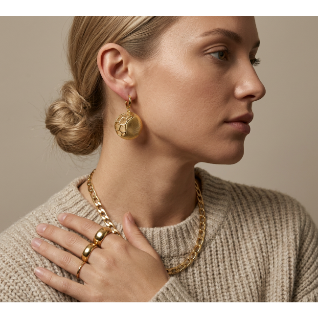 Dubai Style - Golden SPHERES .925 Sterling Silver dipped in 22K Gold handmade Large Earrings