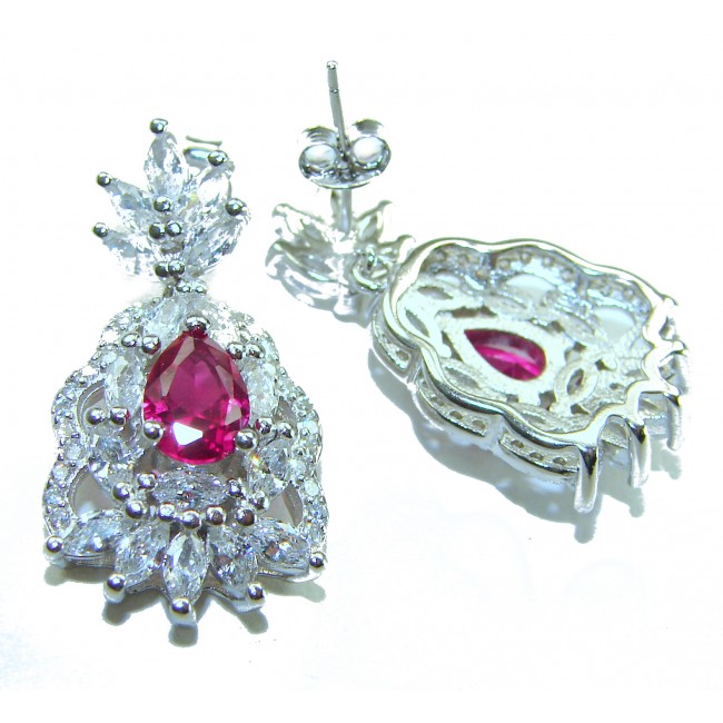 Magnificent Jewel 8.5 carat Ruby .925 Sterling Silver handcrafted incredible earrings - Ruby earrings in sterling silver, top and back view.