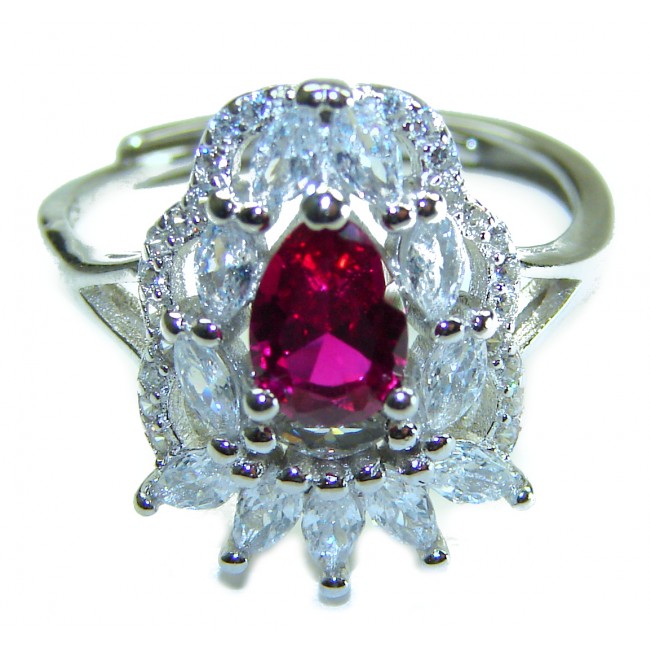 Real Beauty Natural 3.9 carat Ruby .925 Sterling Silver handmade Statement Ring size 8 - Close-up of a ruby and silver ring with intricate detailing