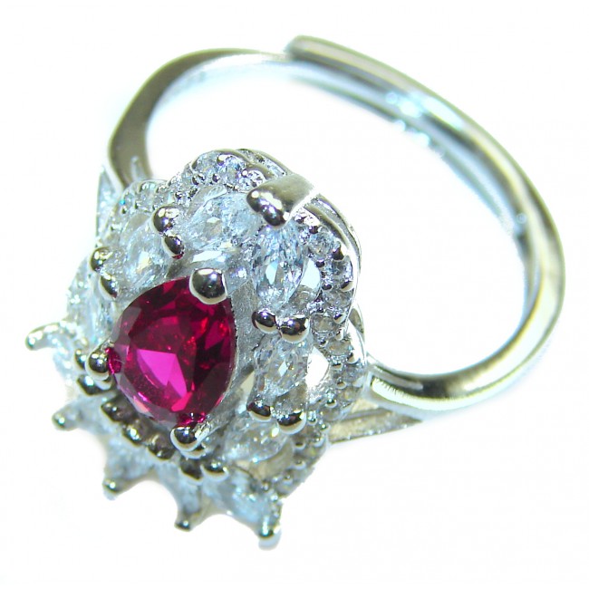 Real Beauty Natural 3.9 carat Ruby .925 Sterling Silver handmade Statement Ring size 8 - Close-up of ruby ring with sterling silver setting and intricate detailing