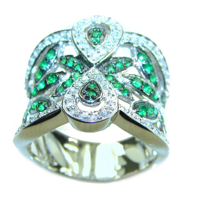 Exotic Beauty 17.9 carat authentic Emerald .925 Sterling Silver Handcrafted Ring size 7 1/4 - photo 2