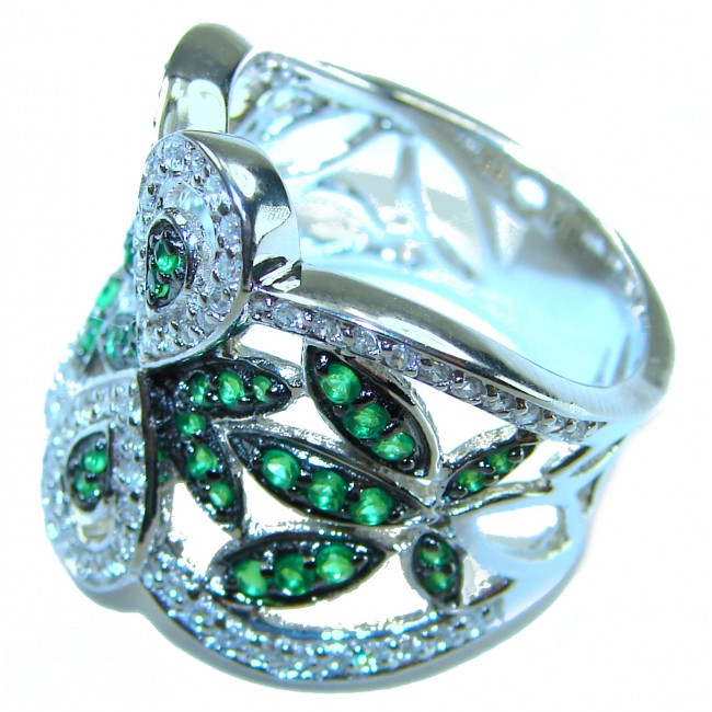 Exotic Beauty 17.9 carat authentic Emerald .925 Sterling Silver Handcrafted Ring size 7 1/4 - photo 1