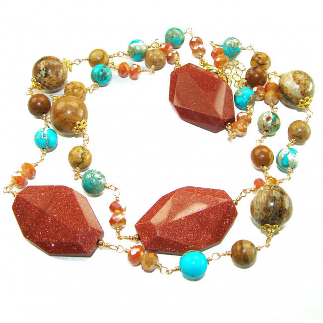 83.3 grams Rare and Unusual Red Sitara Turquoise Beads .925 Sterling silver dipped in 10K Gold NECKLACE