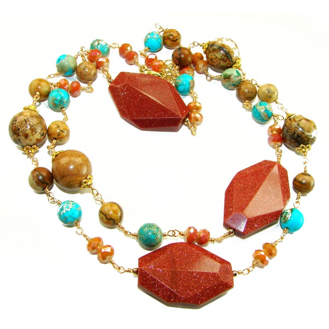 83.3 grams Rare and Unusual Red Sitara Turquoise Beads .925 Sterling silver dipped in 10K Gold NECKLACE