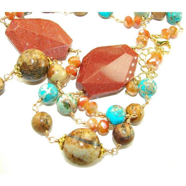 83.3 grams Rare and Unusual Red Sitara Turquoise Beads .925 Sterling silver dipped in 10K Gold NECKLACE