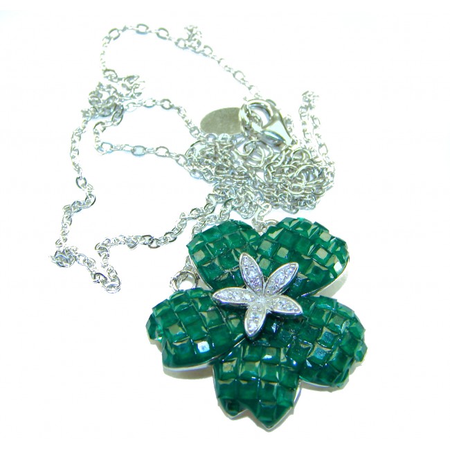 12.2 carat Graceful Authentic mystery setting Colombian Emerald .925 Sterling Silver handcrafted Statement necklace