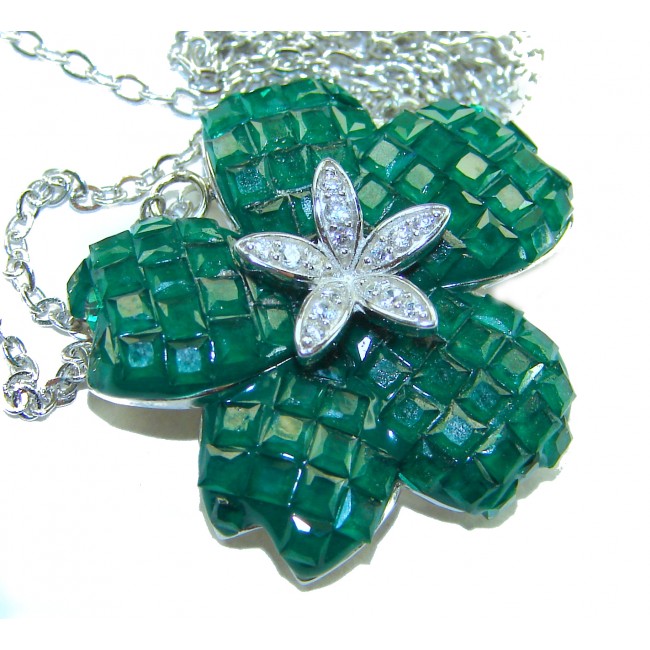 12.2 carat Graceful Authentic mystery setting Colombian Emerald .925 Sterling Silver handcrafted Statement necklace