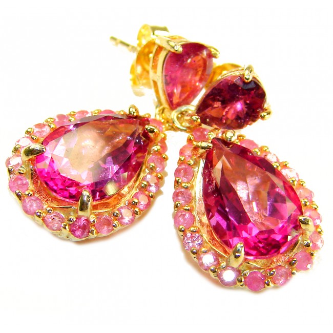 Tiffany - authentic 9.5 carat Pink Sapphire 0.7 carat Kasmir Ruby .925 Sterling Silver dipped in 22K Gold handcrafted Statement Earrings