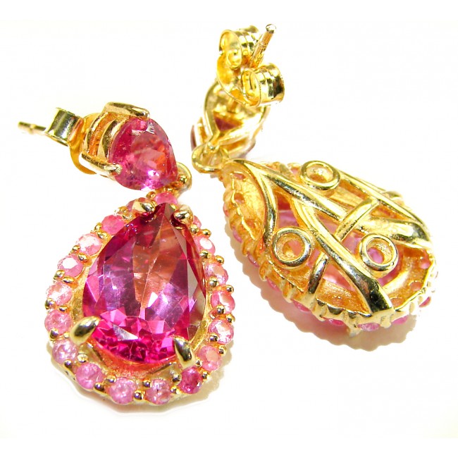 Tiffany - authentic 9.5 carat Pink Sapphire 0.7 carat Kasmir Ruby .925 Sterling Silver dipped in 22K Gold handcrafted Statement Earrings