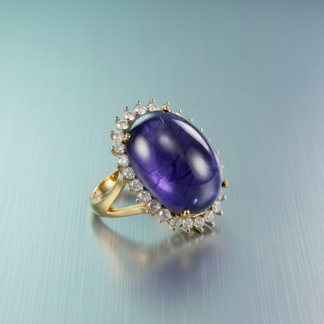 Giovanna Precious Design oval cut 34.9 CARAT Tanzanite .925 Sterling Silver 22K Gold over Statement Ring s. 7 1/4