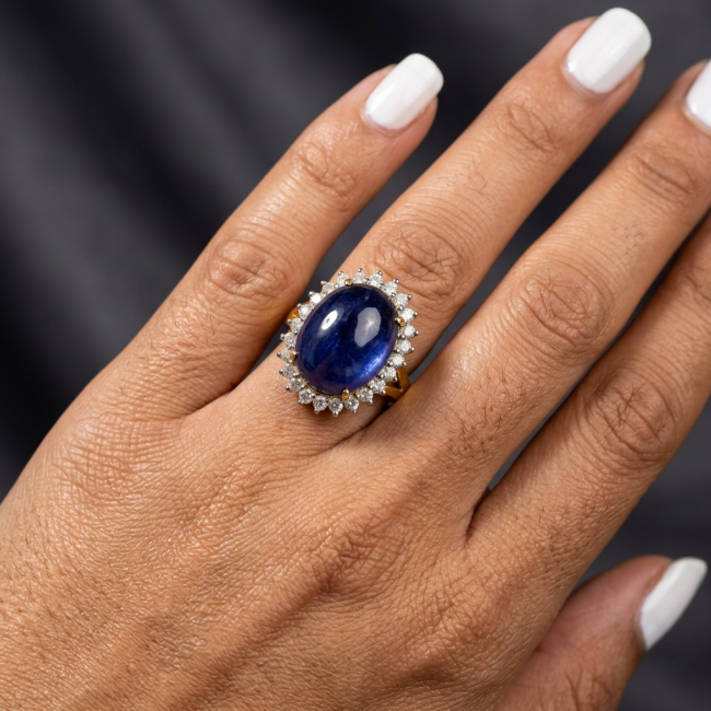 Giovanna Precious Design oval cut 34.9 CARAT Tanzanite .925 Sterling Silver 22K Gold over Statement Ring s. 7 1/4