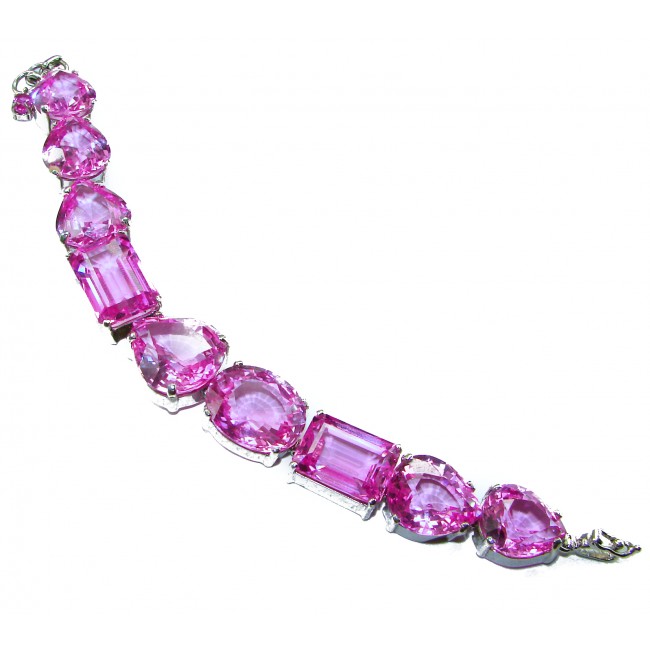 Luxurious 147.4 carat Pink Sapphire .925 Sterling Silver handcrafted heavy Bracelet