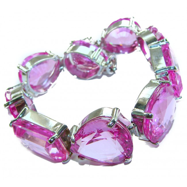 Luxurious 147.4 carat Pink Sapphire .925 Sterling Silver handcrafted heavy Bracelet