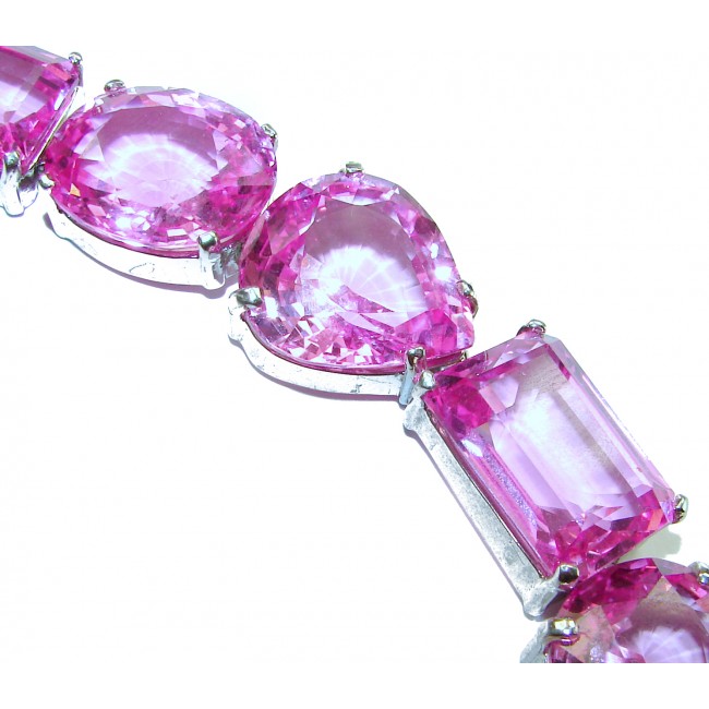 Luxurious 147.4 carat Pink Sapphire .925 Sterling Silver handcrafted heavy Bracelet
