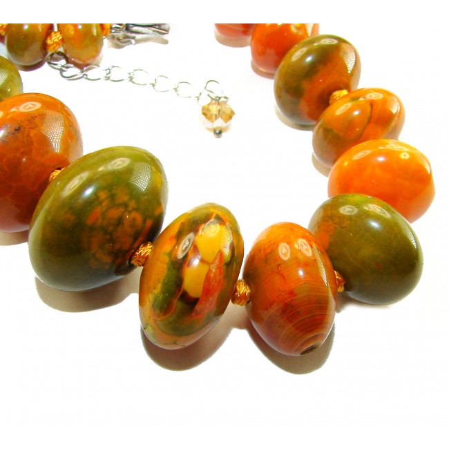 Top quality Rare Unusual Natural Carnelian Agate .925 Sterling Silver Necklace