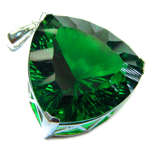 Trillion Cut Perfect 44.5 carat Volcanic Helenite .925 Sterling Silver handcrafted Pendant
