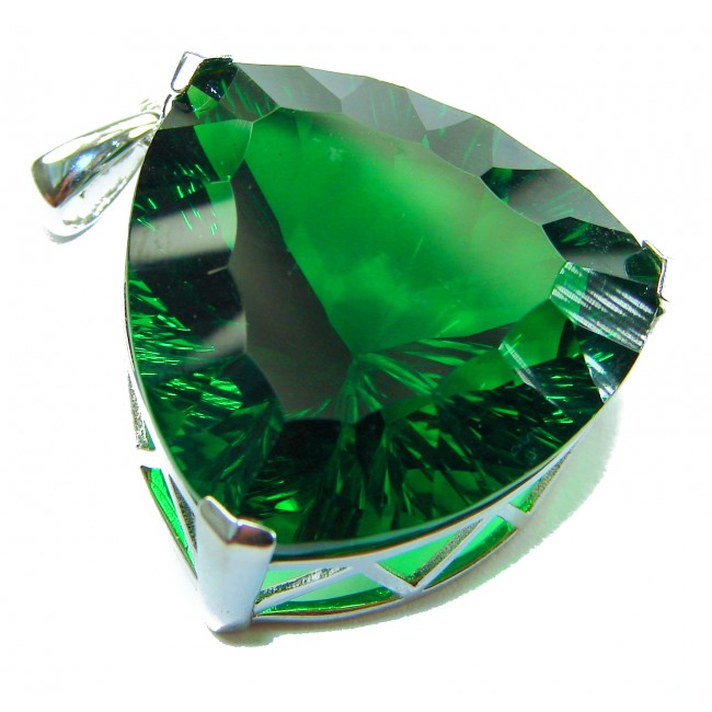 Trillion Cut Perfect 44.5 carat Volcanic Helenite .925 Sterling Silver handcrafted Pendant