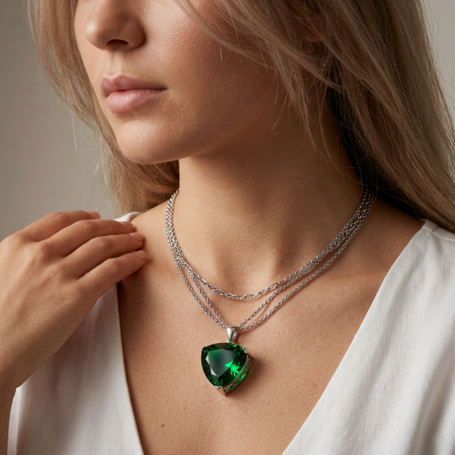 Trillion Cut Perfect 44.5 carat Volcanic Helenite .925 Sterling Silver handcrafted Pendant