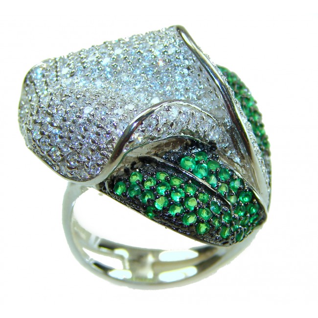Gabriella 22.2 carat authentic Colombian Emerald .925 Sterling Silver handcrafted Statement Ring size 6 1/4