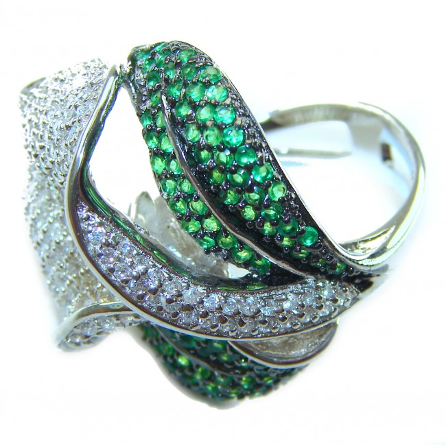 Gabriella 22.2 carat authentic Colombian Emerald .925 Sterling Silver handcrafted Statement Ring size 6 1/4