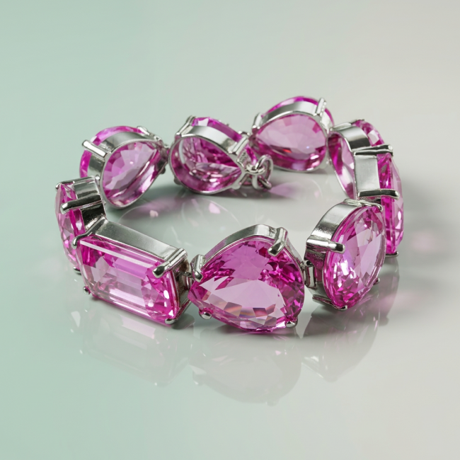 Luxurious 147.4 carat Pink Sapphire .925 Sterling Silver handcrafted heavy Bracelet