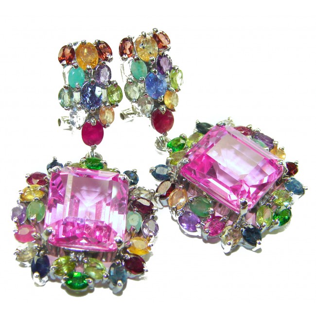 Large - Tiffany - authentic 41.5 carat Pink Sapphire .925 Sterling Silver handcrafted Earrings