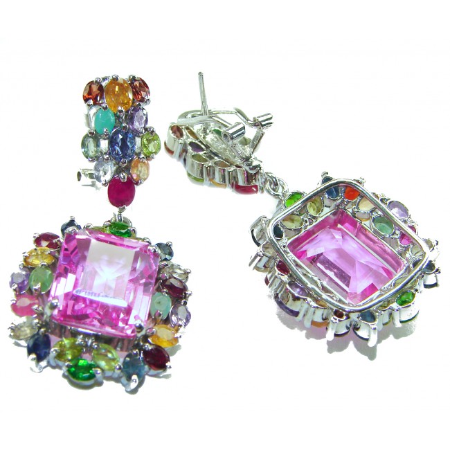 Large - Tiffany - authentic 41.5 carat Pink Sapphire .925 Sterling Silver handcrafted Earrings