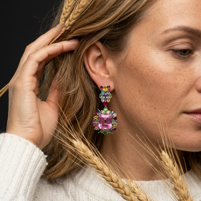 Large - Tiffany - authentic 41.5 carat Pink Sapphire .925 Sterling Silver handcrafted Earrings