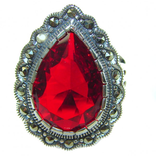 Crimson Fire Authentic 12.4 carat Garnet .925 Sterling Silver brilliantly handcrafted large Statement Ring size 7 1/4