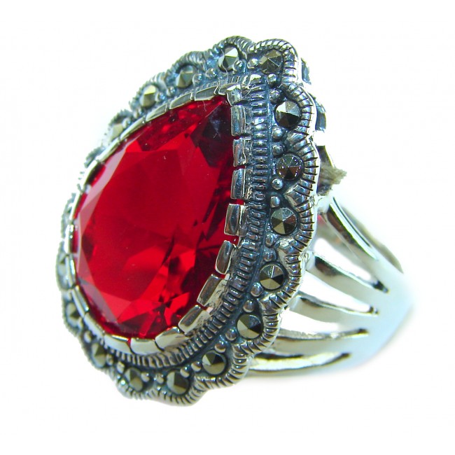 Crimson Fire Authentic 12.4 carat Garnet .925 Sterling Silver brilliantly handcrafted large Statement Ring size 7 1/4
