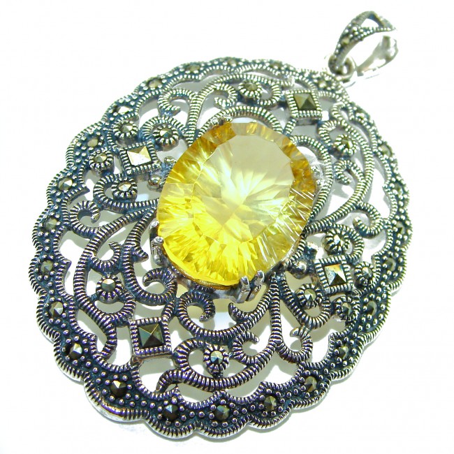 Luxury genuine 19.5 CARAT oval cut Golden Topaz .925 Sterling Silver handmade Pendant - photo 3
