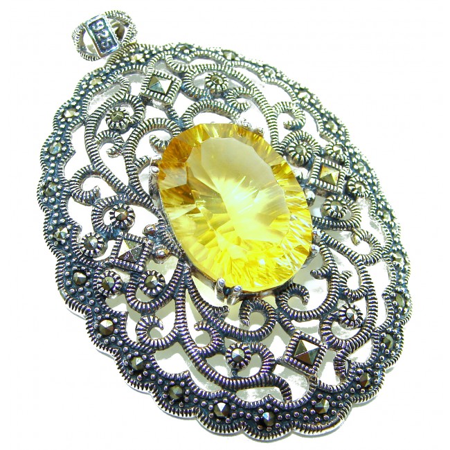Luxury genuine 19.5 CARAT oval cut Golden Topaz .925 Sterling Silver handmade Pendant - photo 2