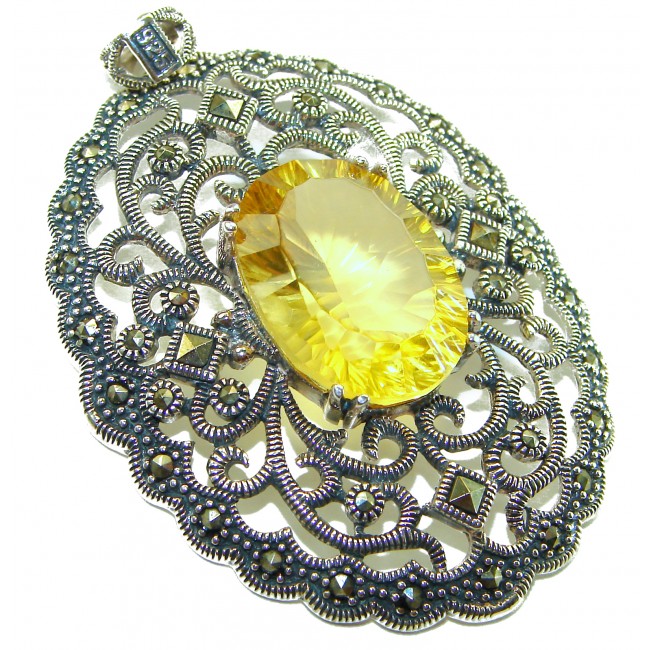 Luxury genuine 19.5 CARAT oval cut Golden Topaz .925 Sterling Silver handmade Pendant - photo 1