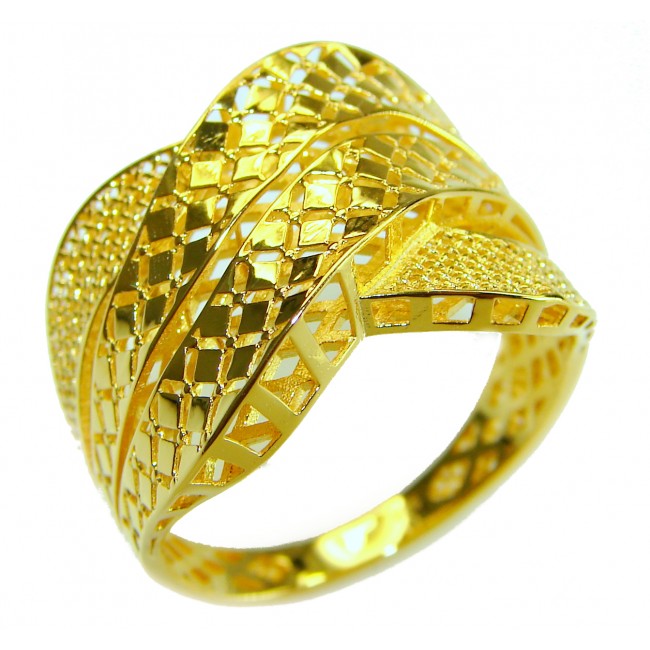 Dubai Style - .925 Sterling Silver dipped in 22K Gold handmade Large ring size 10