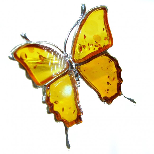 Butterfly Authentic carved Baltic Amber .925 Sterling Silver dipped in 18K Gold handcrafted ring; s. 8 adjustable