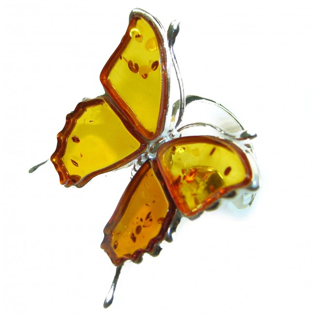 Butterfly Authentic carved Baltic Amber .925 Sterling Silver dipped in 18K Gold handcrafted ring; s. 8 adjustable