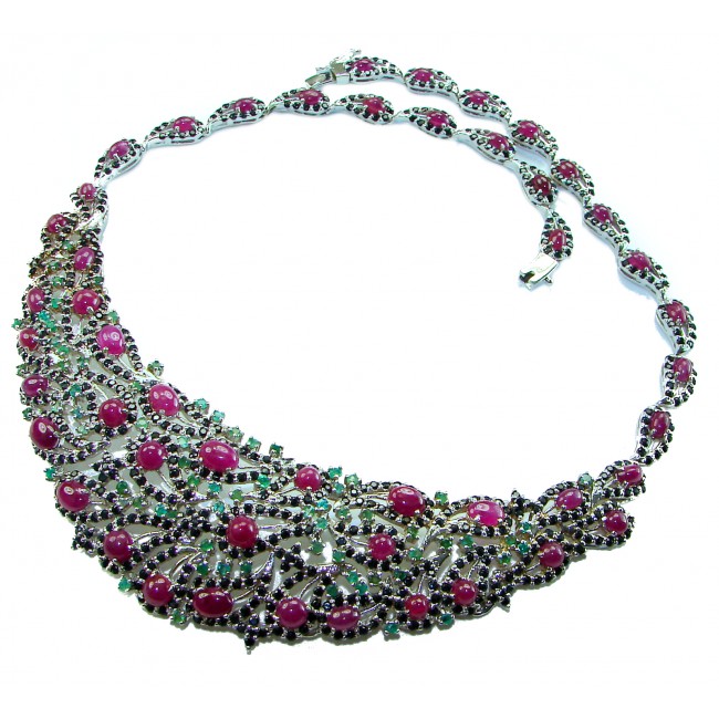 Tiffany 257.2 carat Ruby Emerald Sapphire .925 Sterling Silver .925 Sterling Silver Statement Necklace